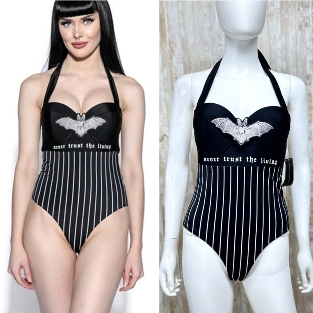 Blackcraft Cult "Never Trust The Living" one-piece swimsuit size Small NWT.